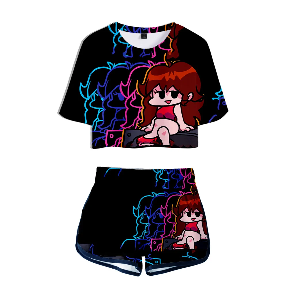 

Friday Night Funkin Women Set Kawaii Two Piece Set Short Top and Middle Waist Shorts Pop Lady Fitness Summer Tracksuits
