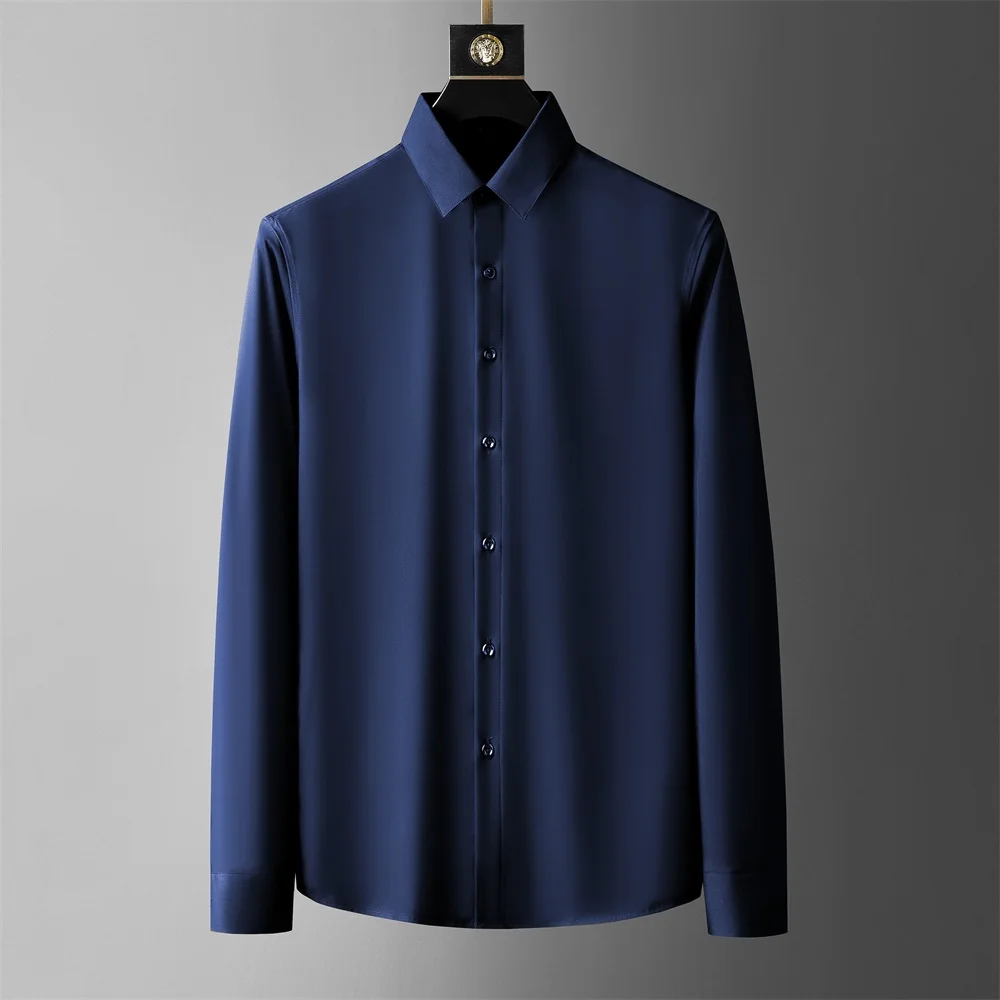 Brand Solid Color Shirts Men Long Sleeve Slim Business Formal Dress Shirts Winter Thick Warm Social Party Streetwear Clothing