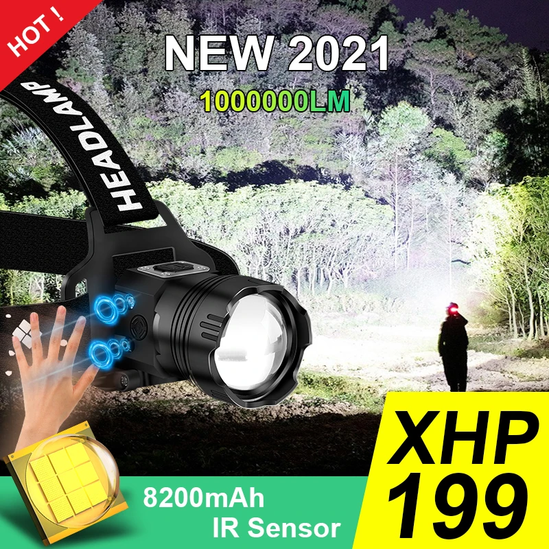 2021 новые XHP199 высокое Мощность светодиодный налобный фонарь USB Перезаряжаемые