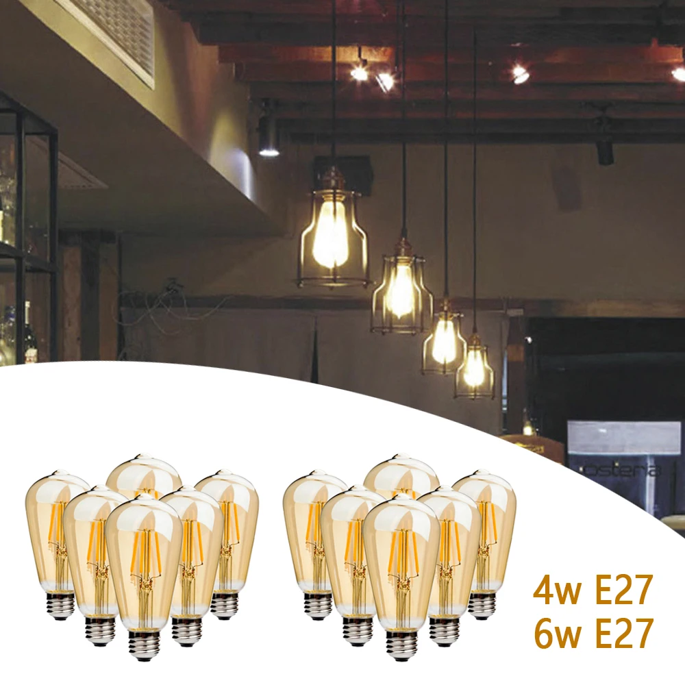 

6 Pack E27 Retro Edison Light Bulb 4W 6W 220V Vintage Light Bulb Warm White Light Filament Bulbs Vintage Lamp Home Decor ST64