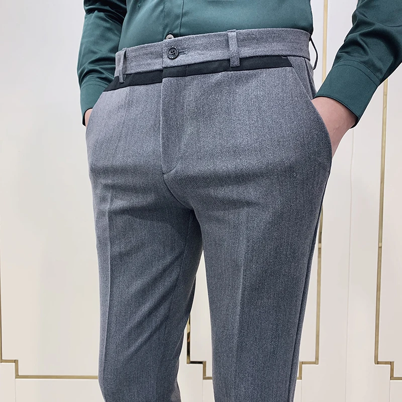 Высокое качество Pantalon Homme деловой костюм брюки черные серые мужские платья