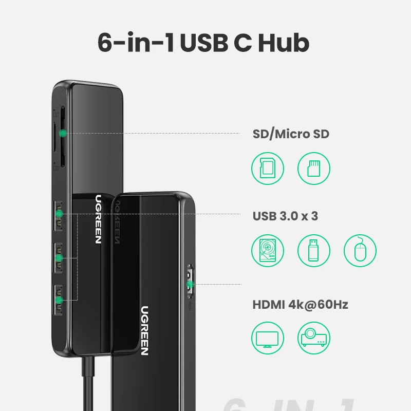Ugreen USB C HUB 4K @ 60 Гц/30 Гц Type к HDMI Мульти 3 0 адаптер для MacBook iPad Pro 2020 1 разветвитель порт