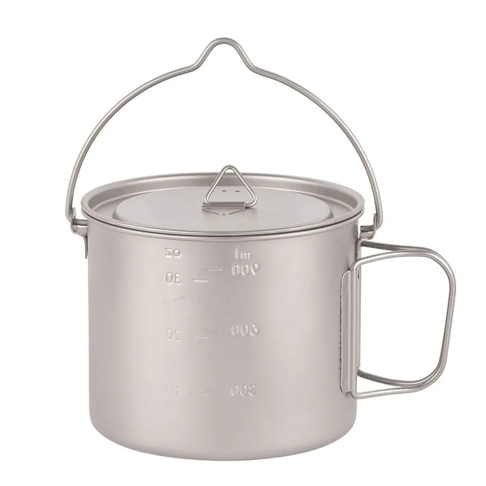 

1100ml Titanium Pot Ultralight Portable Hanging Pot with Lid and Foldable Handle Outdoor Camping Hiking Backpacking