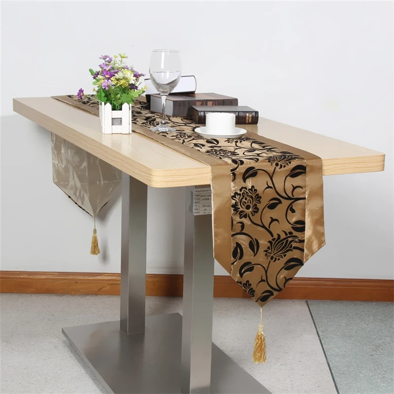 

Table Runner Cloth Cover Table Cloth Flower Party Wedding Decoration Raised Flower Blossom Flocked Damask Tablecloth Accessorie