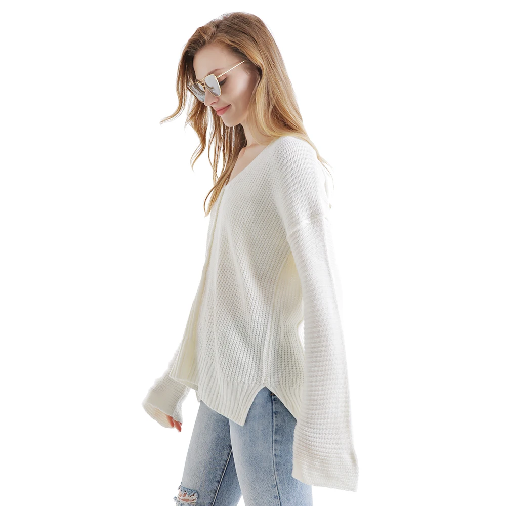 New Casual Knitted Sweater Women V Neck Long Sleeve Pullovers Loose Coat Autumn Winter Women'S Knit Oversize Top Female | Женская