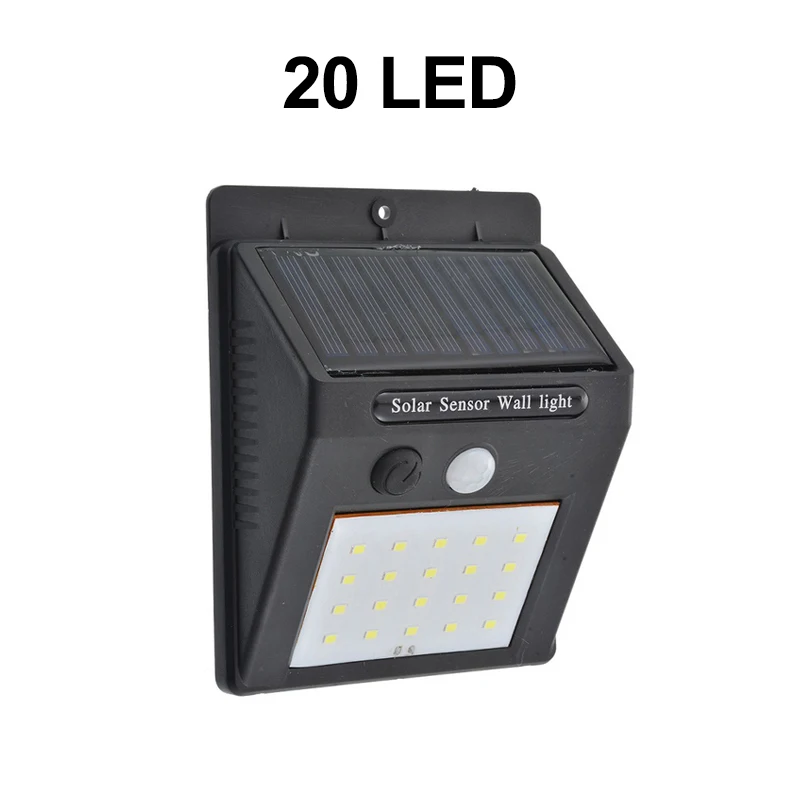 20 LED Открытый 118 светодиодный 3 Режимы солнечные лампы PIR датчик движения Солнечный настенный светильник водонепроницаемый IP65 защитные лампы для сада двора снаружи - Испускаемый цвет: 20 LED