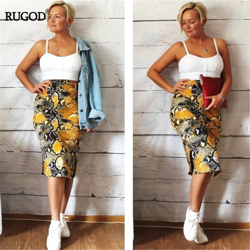 Женская юбка карандаш миди RUGOD разноцветная с леопардовым принтом и высокой