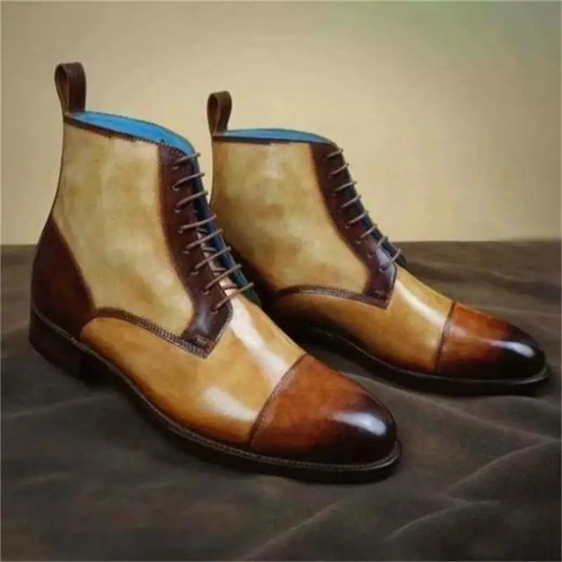 

Men's Shoes Fashion Casual Trend All-match Classic Retro PU Stitching High-top Lace-up Low-heel Comfortable Martin Boots KM307