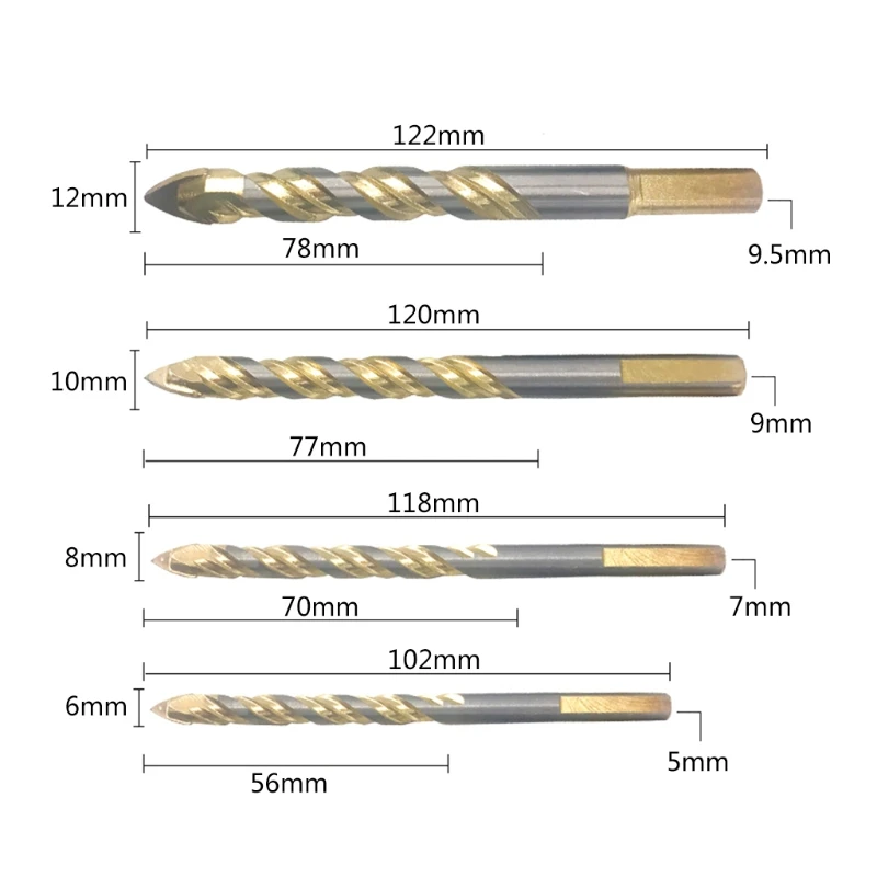 

2021 New 4Pcs Titanium-plated Lengthened Alloy Triangle Drill Spi-ral Slot Drill Bit