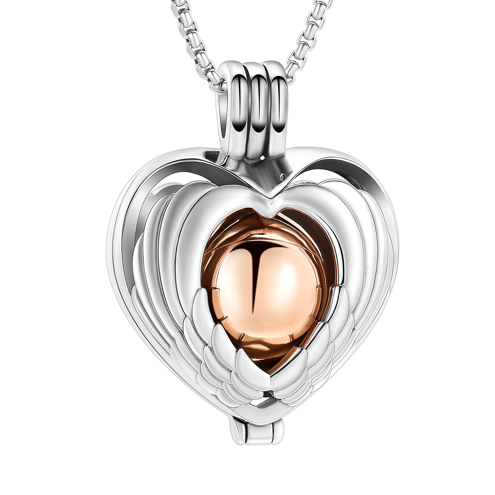 

Angel Wing Heart Cremation Necklace Hold Ball Memorial Urn Jewelry For Ashes Of Loved Ones Keepsake Pendant Women Men