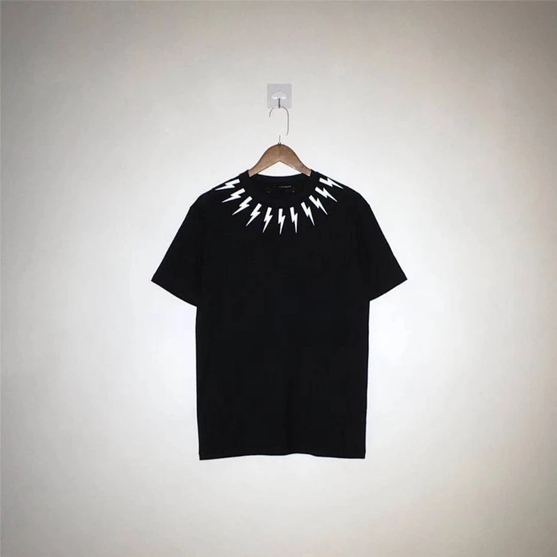 

2021 Summer Cotton Round Neck Small Lightning Print Men's Short-sleeved European and American Trend Casual Men's T-shirt