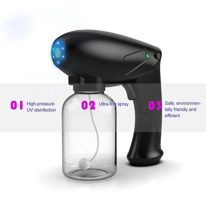 

Newest Wireless Blue Light Nano Spray Gun With USB Rechargeable Steam Atomizer Spray Gun Handheld Portable Disinfection Sprayer