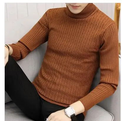 G04 caramel Осенне-зимний модный теплый мужской свитер с высоким воротом, мужские свитера, облегающий черный белый пуловер из эластичной ткани, мужской вязаный двойной свитер - Цвет: G04 caramel