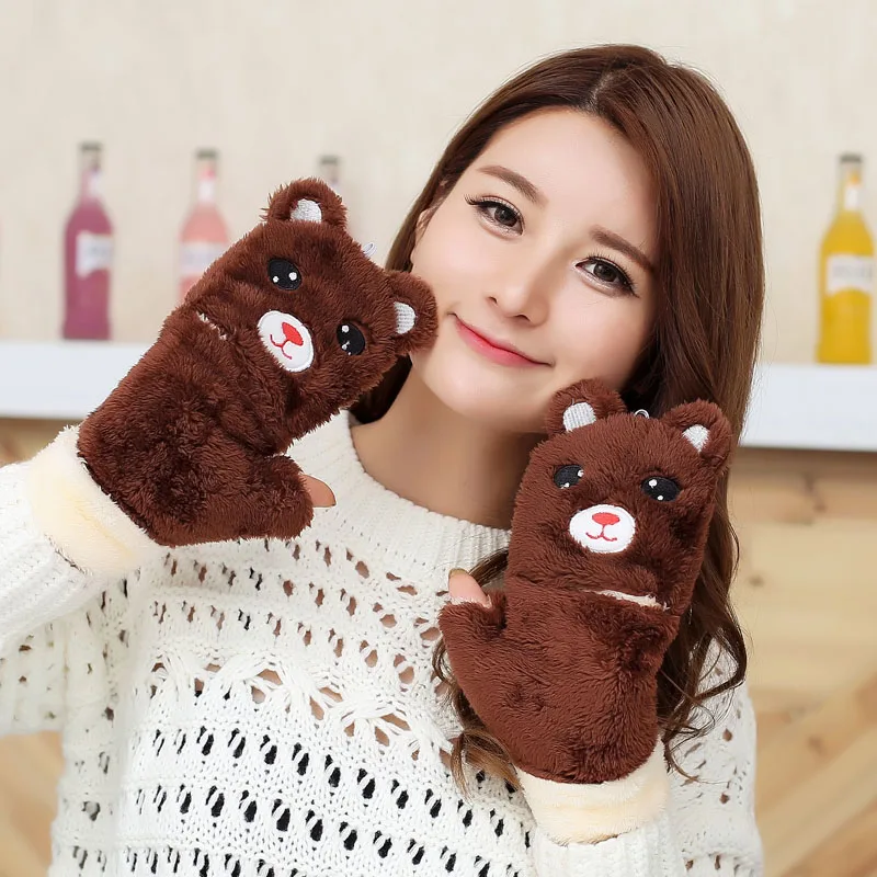 Модные зимние женские перчатки без пальцев милые теплые рукавички пэчворк с