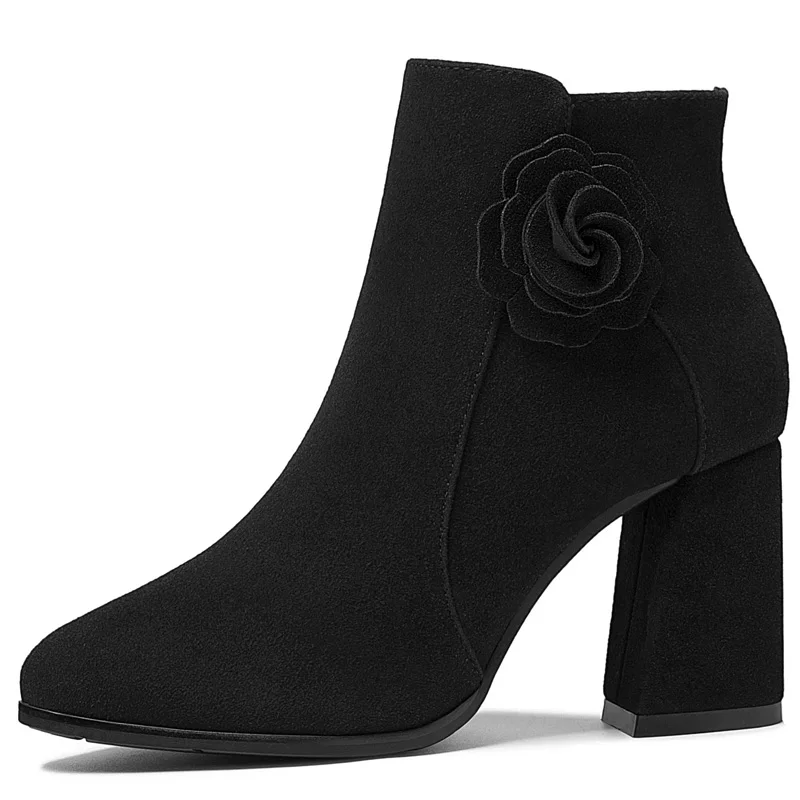 

New Fashion Winter Boots Women Platform Ankle Boots Women Pointed Toe Genuine Leather Boots Solid Color Women Pumps Shoes 3-27