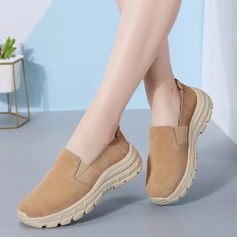 

Spring Autumn Women Flats Platform Loafers Ladies Work Genuine Leather Comfort Soft Moccasins Nursing Slip On Casual Shoes 43