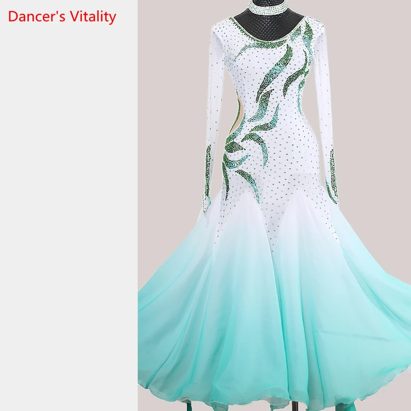 

Modern Dance Costumes Women's Lycra Flowing Sleeves Dress Ballroom Dancing High-end Custom Performance Waltz Competition Clothes