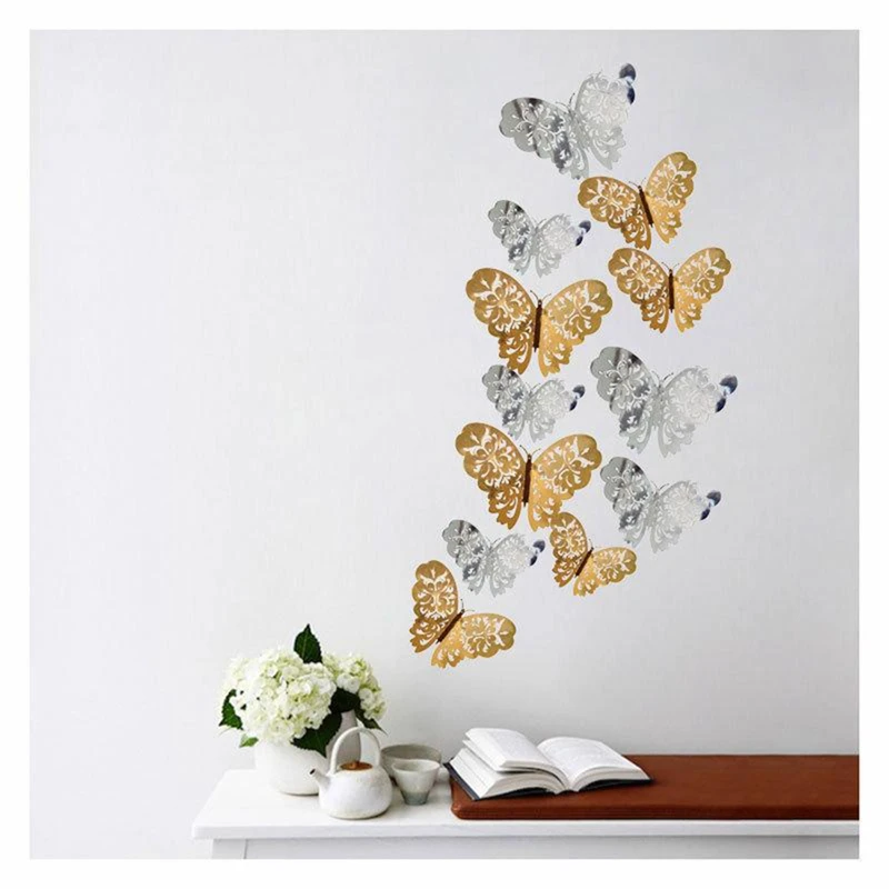 12pcs/set Multicolor Double Layer Wings 3D Butterfly Wall Sticker Magnet PVC Butterflies Party Kids Home Bedroom Fridge Decor |