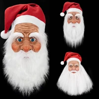 christmas face mask santa claus face cover hat with white big beard holiday xmas party cosplay costume dress up prop supplies