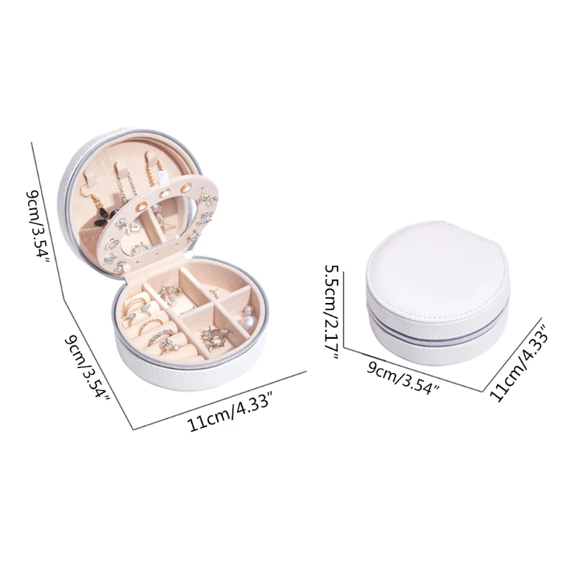 

Protable Travel Leather Mini Round Bracelet Box Earrings Necklace Organizer Case