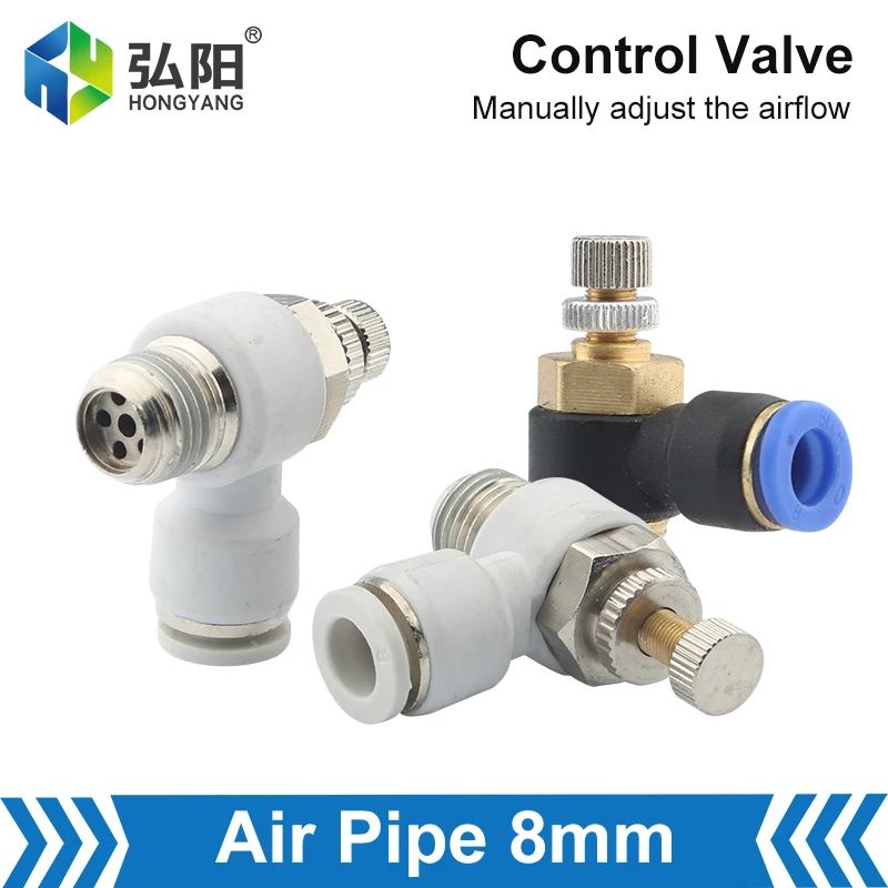 

SL Pneumatic Speed Flow Controller 8mm Outer Diameter Hose 1/8 1/4 3/8 1/2 External Thread Air Control Valve Quick Connector