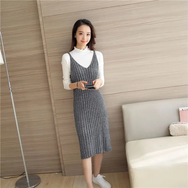 Женское трикотажное платье-жилет однотонное платье средней длины на бретельках