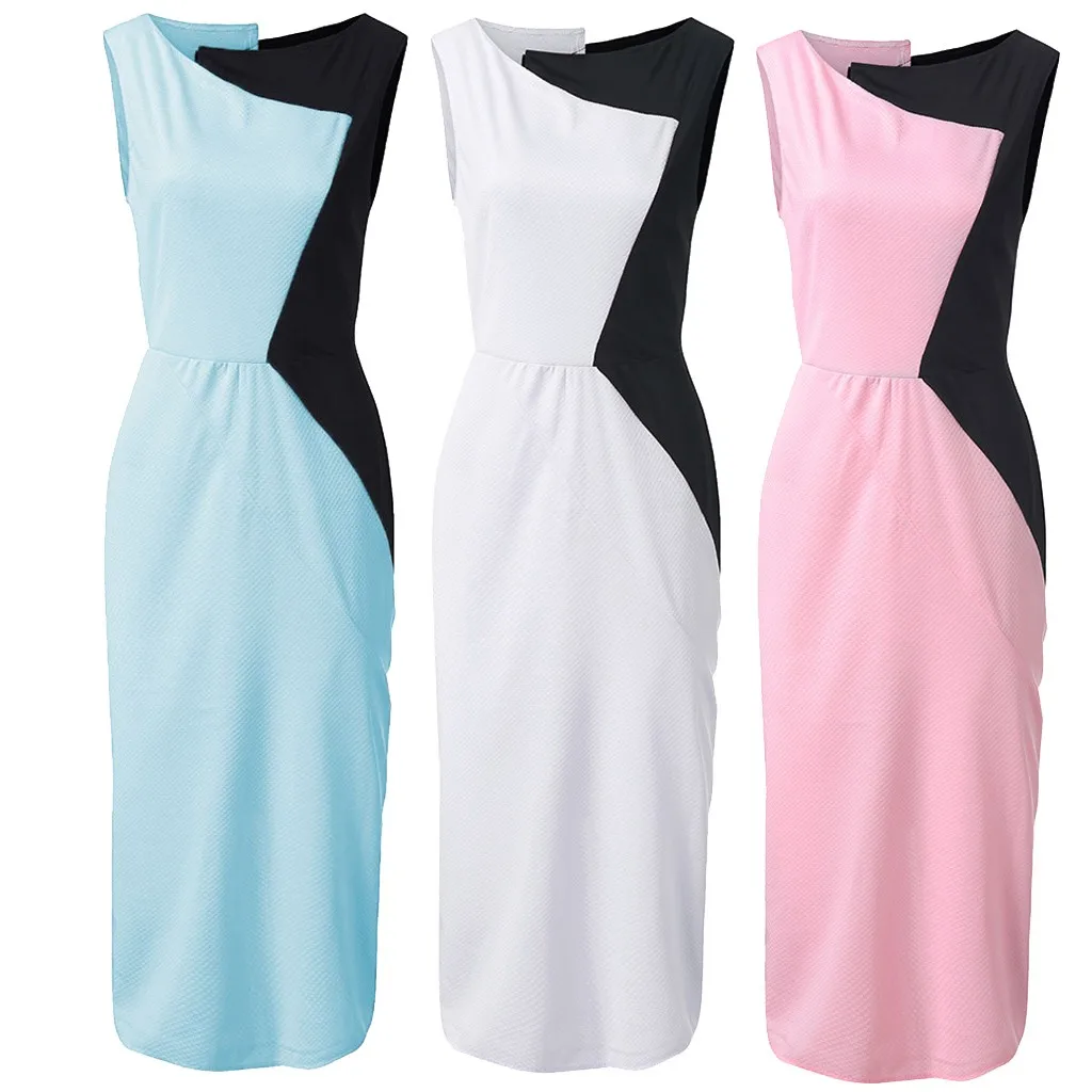 Женское Деловое платье-карандаш без рукавов летнее облегающее платье с оборками