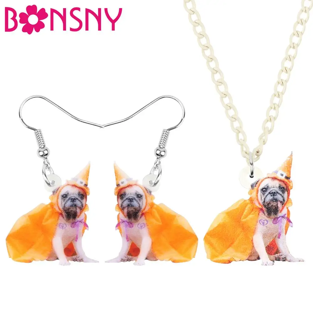 Bonsny акриловый Рождественский костюм бульдог Ювелирные наборы ожерелье Женская