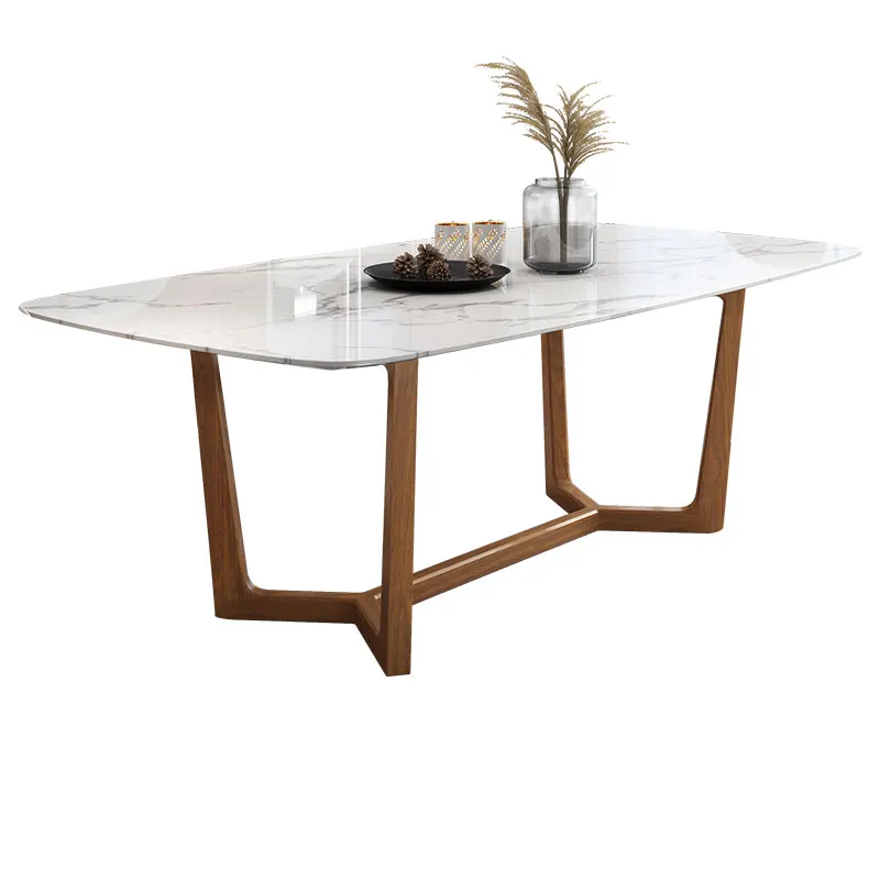 

Dining table modern simple household marble dining table Nordic solid wood rectangular light luxury dining table and chair
