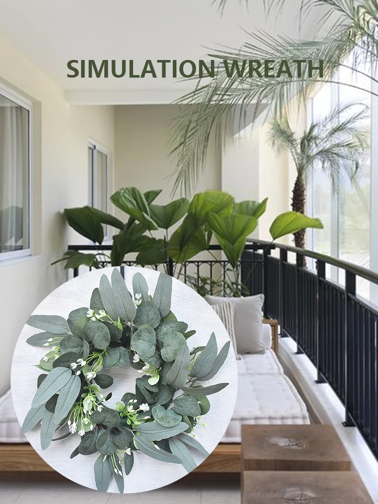 

Wreath Artificial Green Eucalyptus Leaves Holiday Festival Door Hanging Garland Party Decoration for Door Wall Window