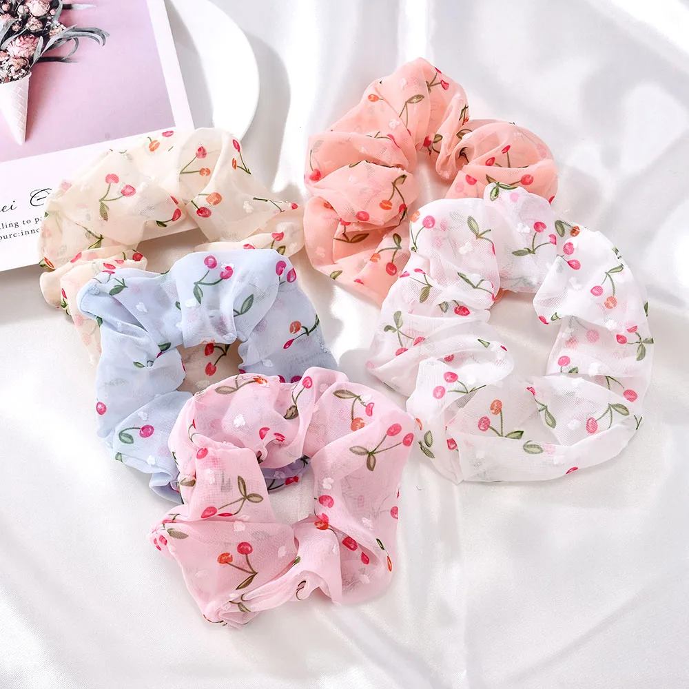 

Summer Fashion Floral Scrunchies Hair Accessories for Women Girl Elastic Hair Ring Hair Tie Ponytail Holder Rubber Hair Band
