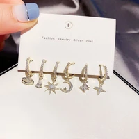 fashion inlaid zircon stars moon drop hoop earring set for women 6 piece exquisite dangle earrings girls gift jewelry set
