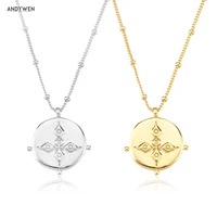 andywen 925 sterling silver 2021 coins cross medal pendant choker long chain luxury women weddng jewelry wholesale party rock