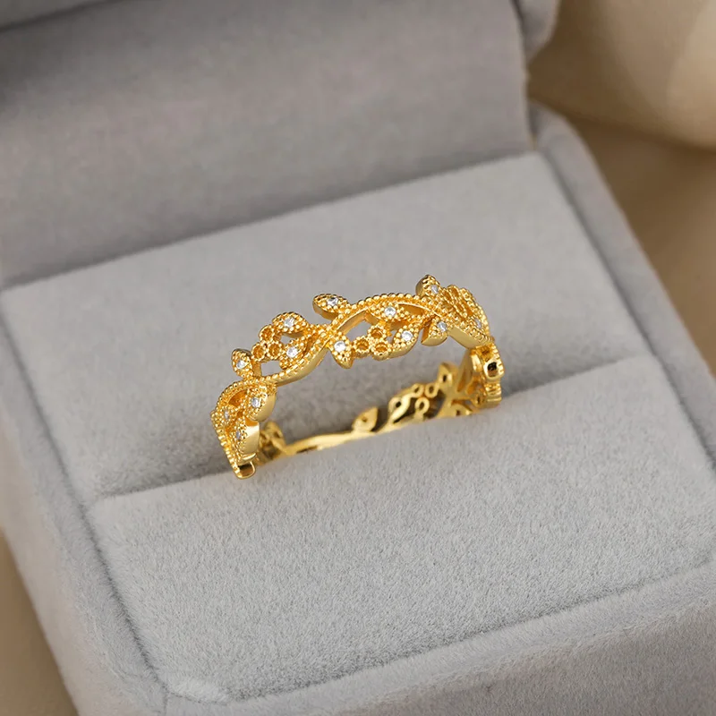 

Fashion Zircon Leaves Branch Shaped Rings For Women Finger Flower Wedding Ring Gifts Exquisite Jewelry Dropshipping Wholesale