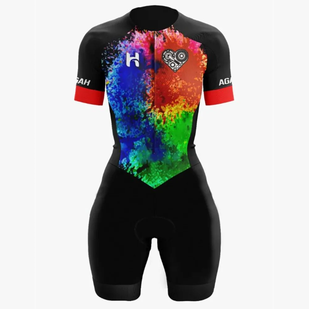 

Agah Macaquinh Women Triathlon Skinsuit Short sleeve Jumpsuit Cycling Jersey Sportwear Bodysuit Kit Mtb Summer bike Suit Running
