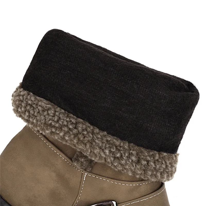 

YQBTDL Autumn Winter Mid Long Chunky Heels Buckle Strap Knight Riding Boots Female Black Khaki Med Heel Womens Shoes Slip On