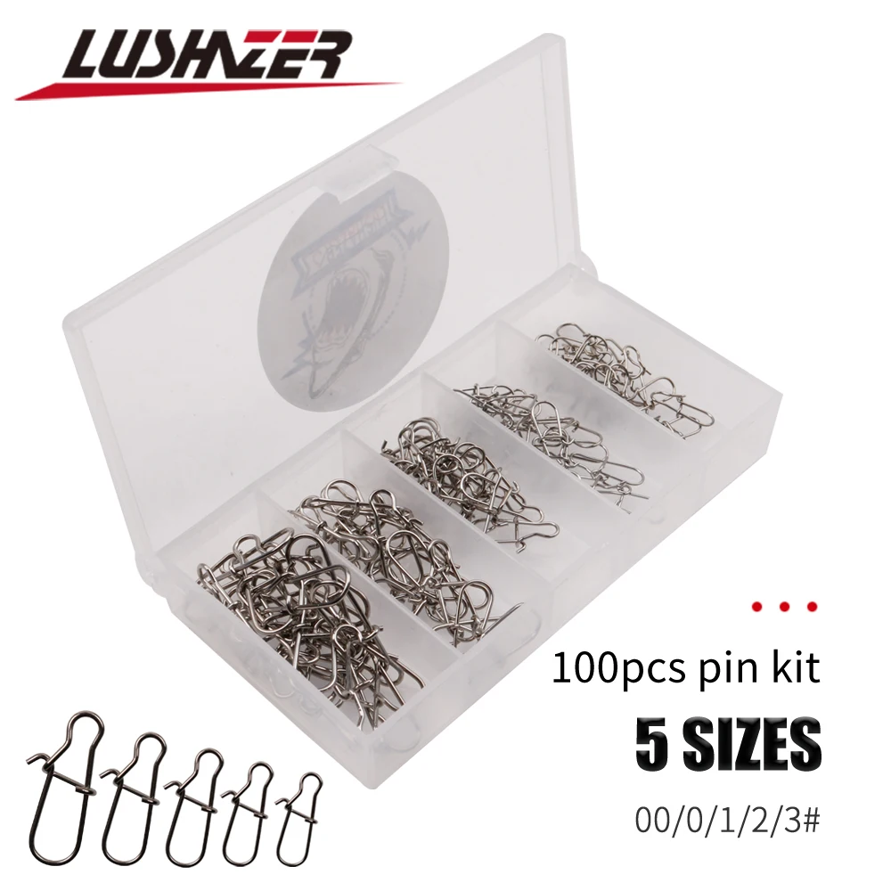 Фото 100pcs/set LUSHAZER Fast Clip Lock Fishing Connector Stainless Steel Safety Pin Swivel Fishing Tackle Tool for Lures Fishhooks №1