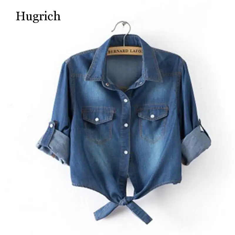 

Summer Casual cropped sleeves Shirt women 2021 Denim cotton short Shirts button up blouses plus size womens sexy Blouse tops