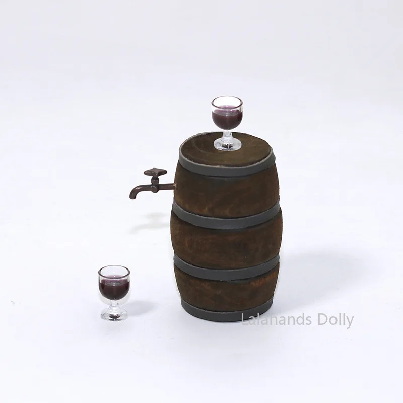 

1:12Dollhouse Miniature Vintage Wooden Keg Beer Barrel Wine Glass Model for Dollhouse Furniture Accessories