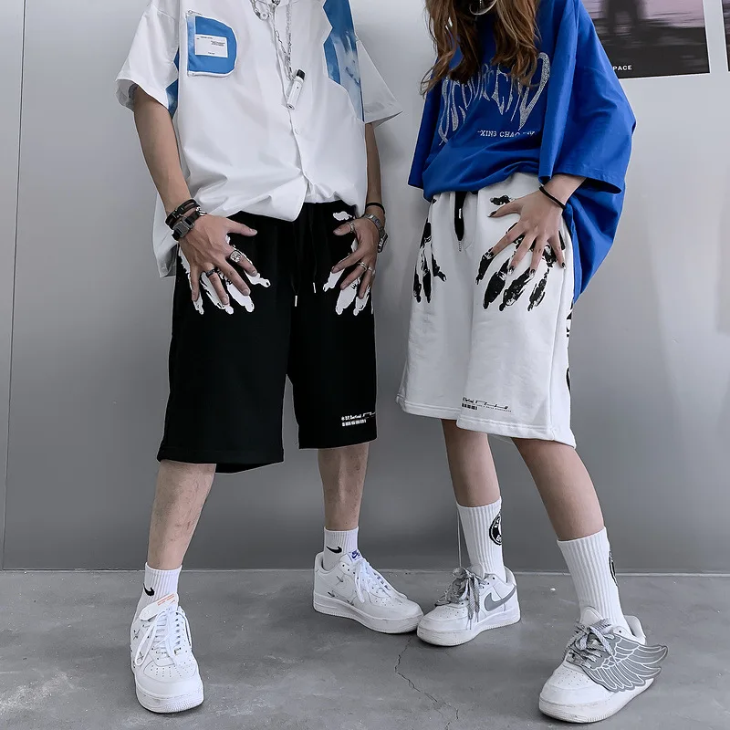 

Dropshipping Hip Hop Graffiti Print Couple Knee Length Pants Fashion Mens Summer Casual Loose Straight Short Skateboard Trousers