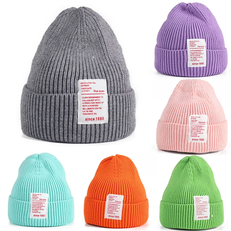 

Шапка-бини для мальчиков и девочек, трикотажная, с помпоном, ярких цветов, на осень/зиму