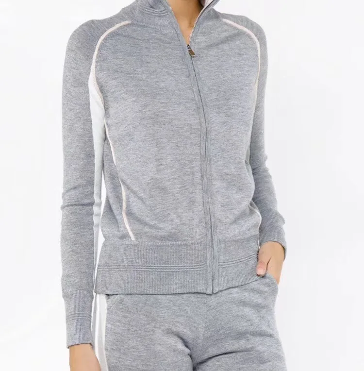 Luxury 2 pieces 45% cashmere + 30% wool suits female striped high collar warm mink cashmere Knit tops +  wool pant sets F2159