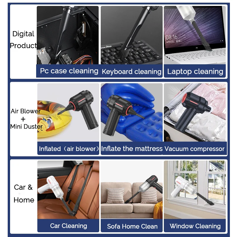 industrial grade 40000rpm cordless air duster compressed air blower computer laptop mini car vacuum cleaner keyboard camera home free global shipping