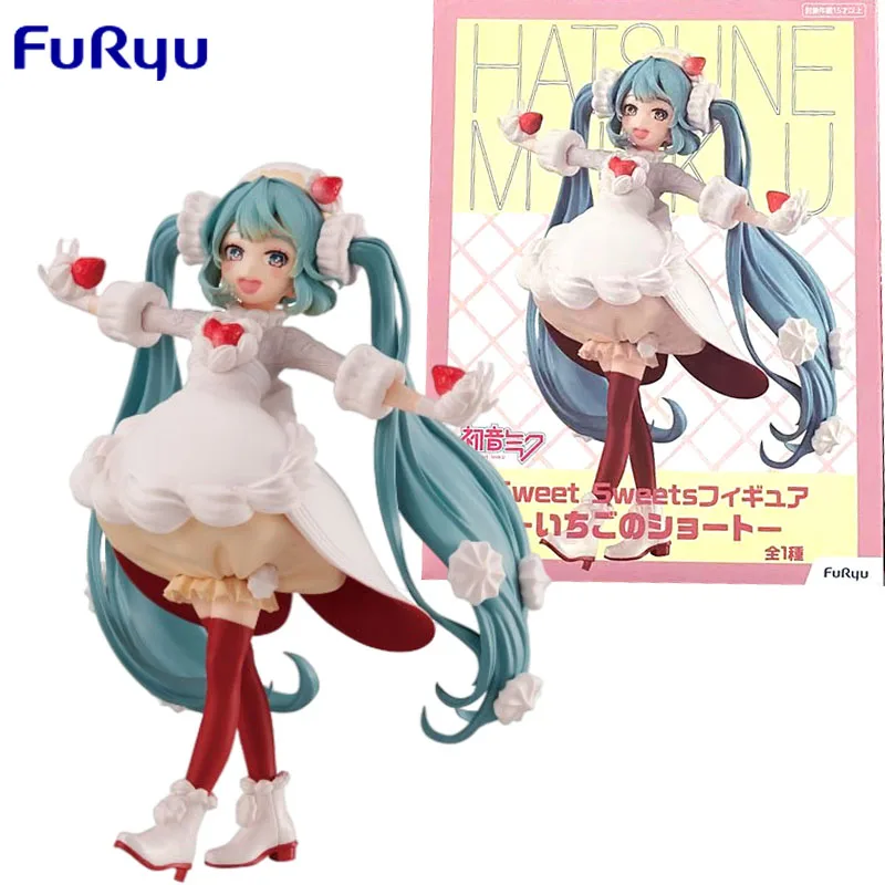 

В наличии FuRyu Аниме Фигурка сладкие сладости Hatsune Miku Клубника Короткие торты ПВХ экшн-фигурки модели игрушки для мальчиков детские подарки