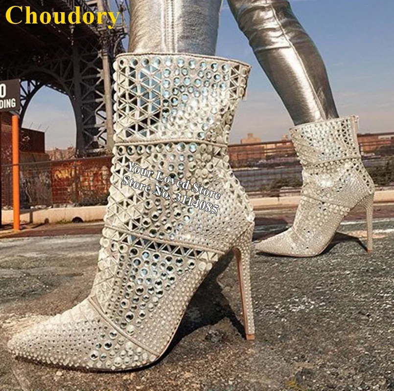 Choudory/Bling украшенные кристаллами ботильоны с блестками бисером женская свадебная