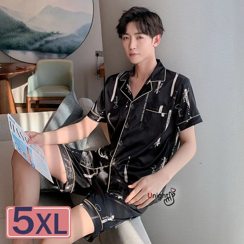 M 5XL Новый Для мужчин летние Пижамные комплекты Человек размера плюс шелковые