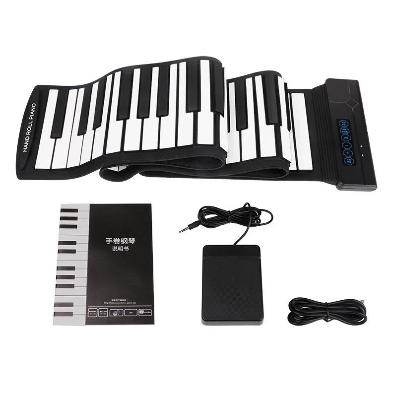 88 Keys USB MIDI Output Roll Up Piano Rechargeable Electronic Portable Silicone Flexible Keyboard Organ with Sustain Pedal