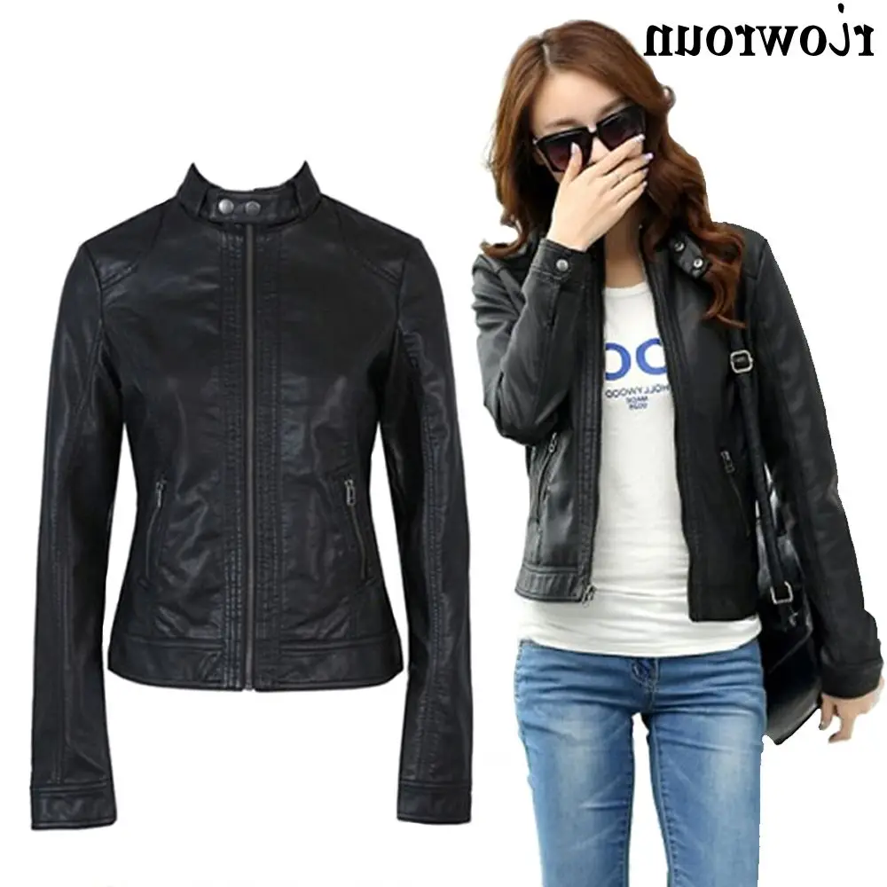 

Women Leather Jacket Single Pimkie Washed PU Motorcycle PIMKIE Slim Female Soft Large Size S-XXXL