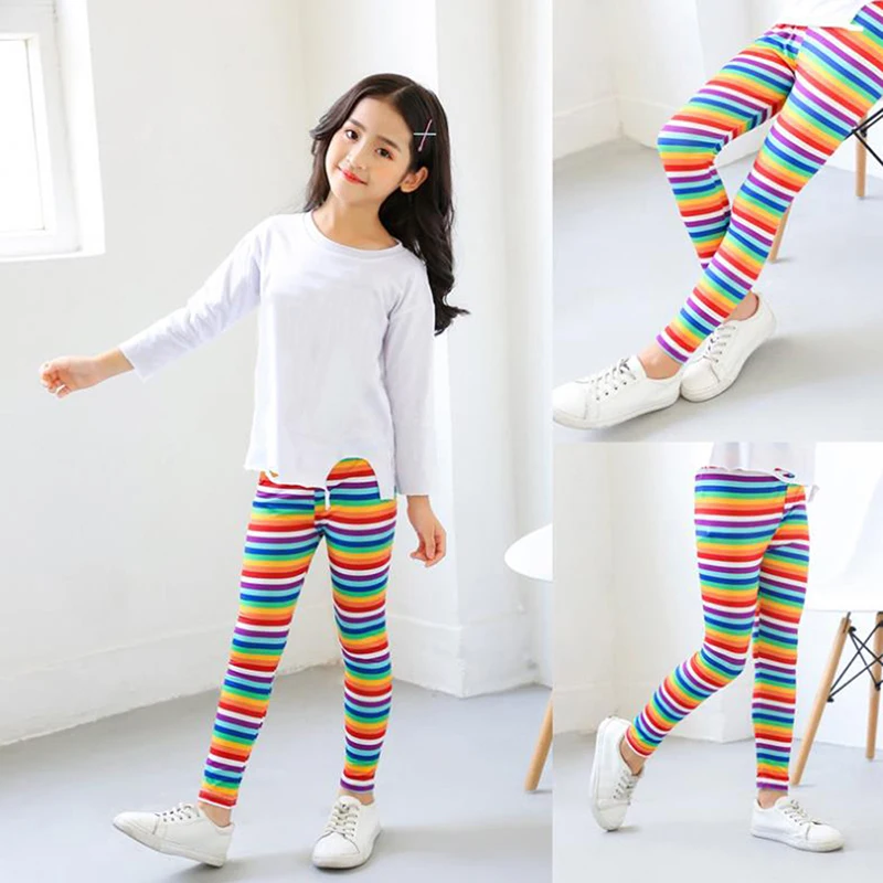 2020 spring autumnGirls Leopard print stripe leggings thin section children's stretch slim long for kids | Детская одежда и