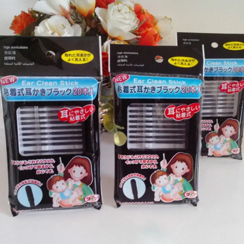 

28TA 20Pcs/Pack Disposable Sticky Ear Swabs Pick Spiral Tips Wax Removal Remover Tool Kit Nasal Cleaner Stick Portable